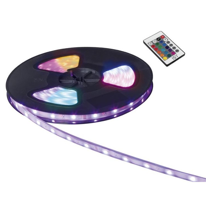 Banda LED ISY ILG-1020 10m RGB, exterior, multicolor, cu telecomanda