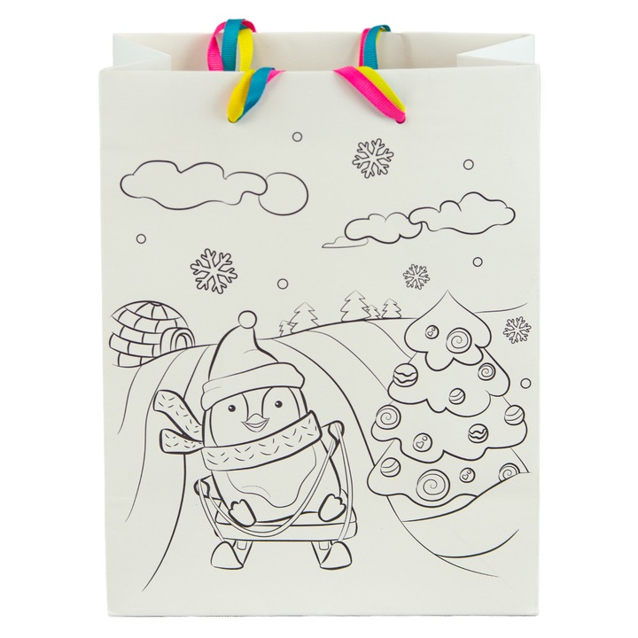 Punga Cadou De Craciun, De Colorat, Edanti, 23X18X10 Cm, Pinguin
