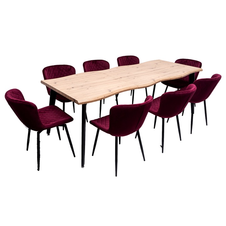 Set masa extensibila Black Red White MB-94 cu 8 scaune tapitate S-153 grena, 160/220x90 cm