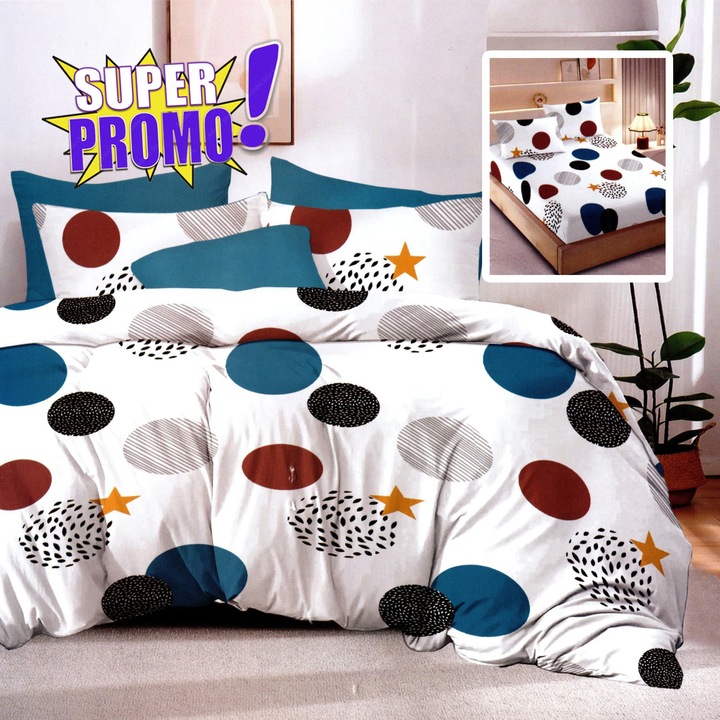 Lenjerie de pat Ralex Pucioasa Finet, 160x200/180x200 cm, 200x220 cm, 50x70/70x70 cm, Multicolor