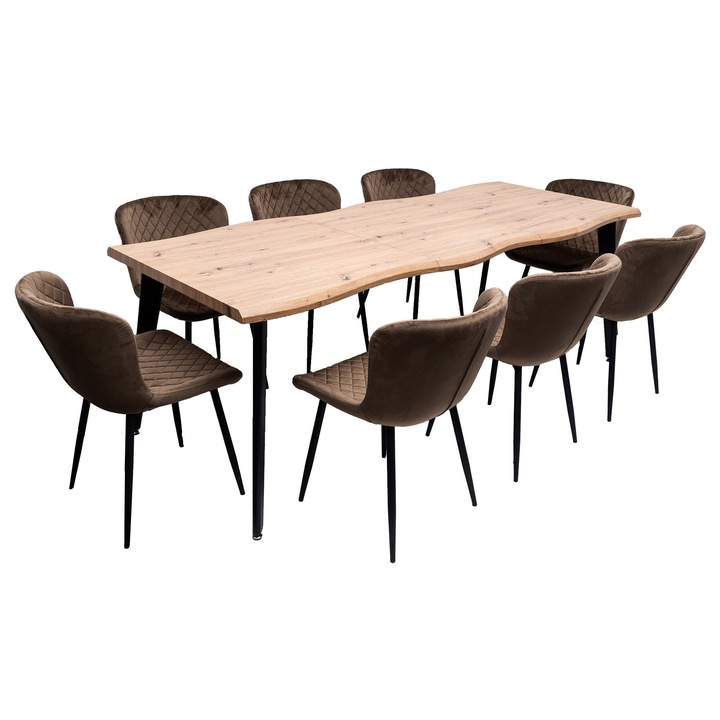 Set masa extensibila 160/220x90 cm MB-94, cu 8 scaune tapitate S-153, maro