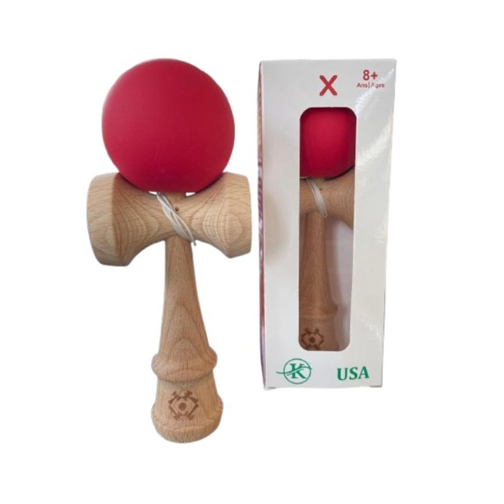 Kendama Triangle, fából készült ügyességi játék, piros, 18 cm, gyerekeknek, felnőtteknek, 7 év+