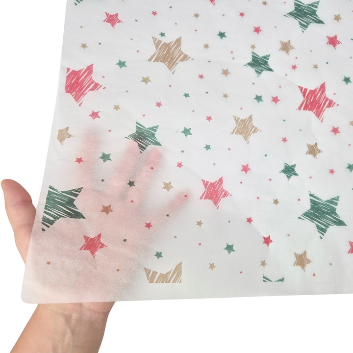 Set 50 bucati Hartie de matase model Craciun Merry Mix Stars 75 x 50cm