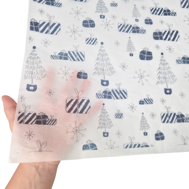 Set 50 bucati Hartie de matase model Craciun Blue Snow Glow 75 x 50cm