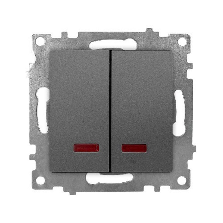 10 darab, dupla kapcsoló LED-del, keret nélkül, antracit, Klaus KE01704W (10/120)