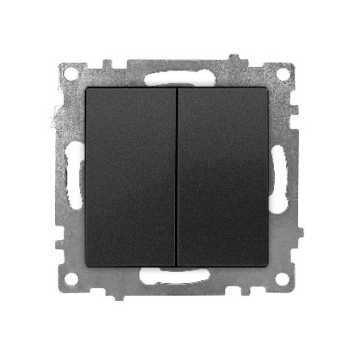 10 darab, Keret Nélküli Dupla Fekete Kapcsoló, Klaus KE01803W (10/120)