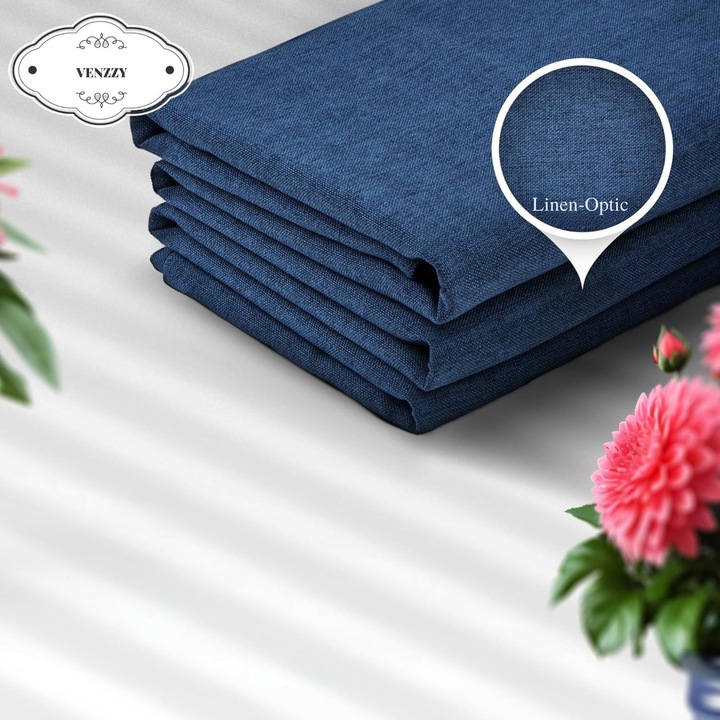 Fata de Masa Impermeabila cu Efect de In – Rezistenta la Pete, Usor de Curatat, pentru Interior si Exterior, 140 x 260 cm, Bleumarin