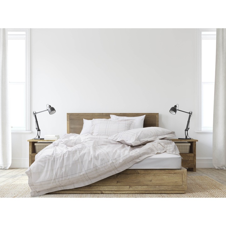 Спално бельо за двойно легло, Majoli Bahar Home Collection, 100% памук ранфорс, 144 ТС, 4 части (плик за завивка 200x220 см, долен чаршаф 240x260 см, 2 калъфки за възглавници 50x70 см), Ruth Solid