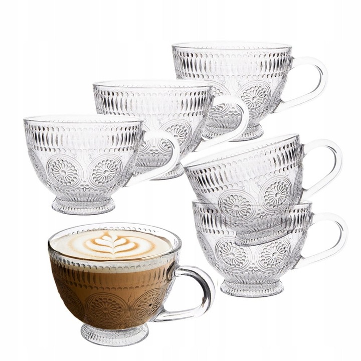 Set de 6 cani mari de sticla Altom Daisy, 430 ml