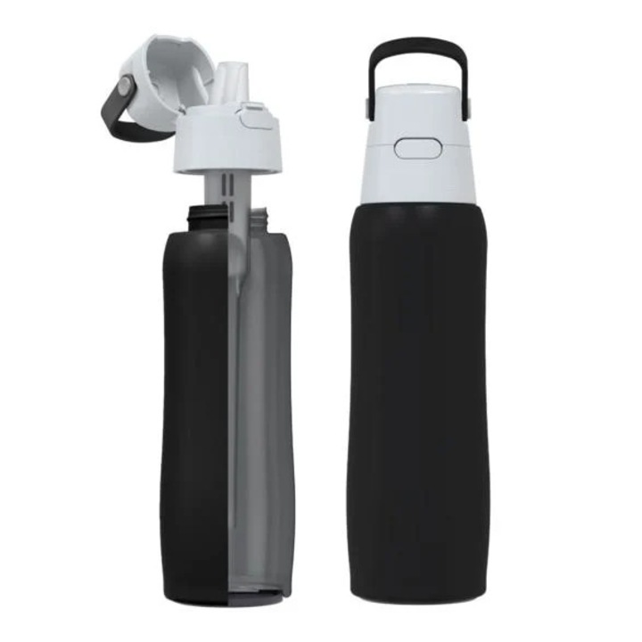 Dafi Solid Steel 800 ml szűrős kulacs, rozsdamentes acél, fekete, nagy kapacitású, légmentesen záródó rendszer
