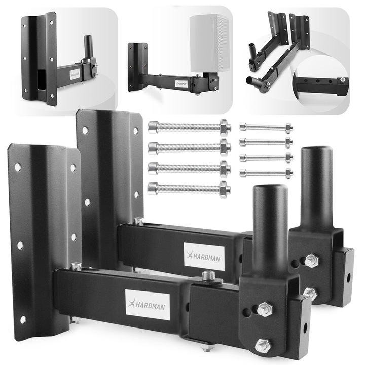 Stativ de perete pentru boxe, 2 buc, negru, capacitate 20kg, ajustabil 32-42cm