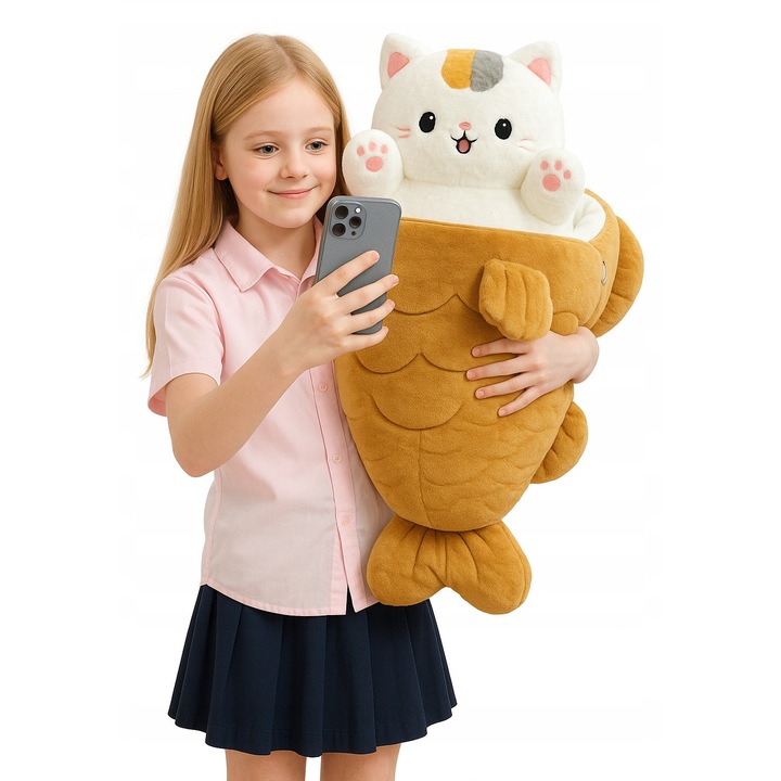 Плюшена играчка, Коте в риба, 2 в 1, 50см, многоцветна