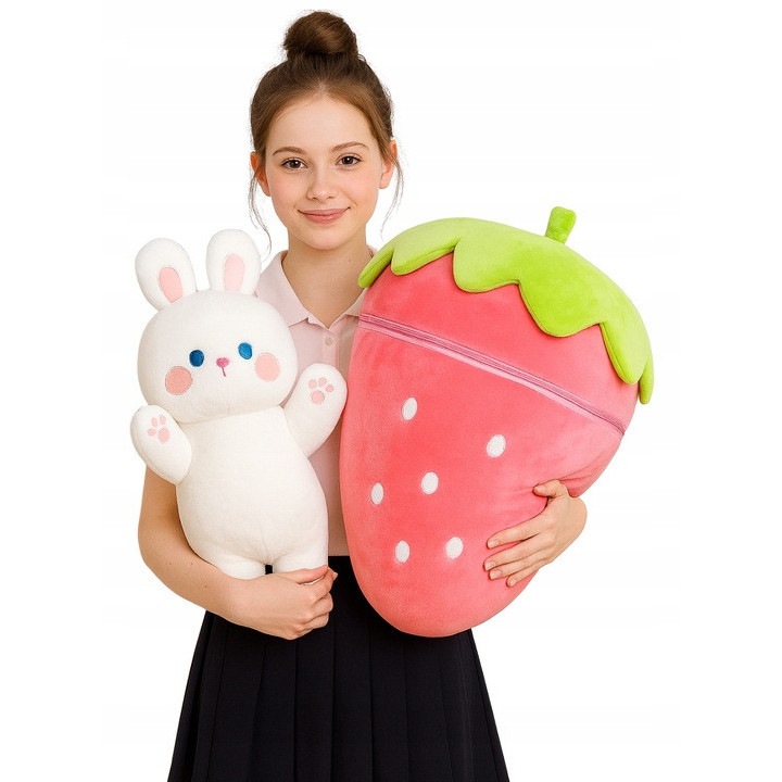 Set 2 Jucarii de Plus, Capsuna si Iepuras, 60cm, Multicolor