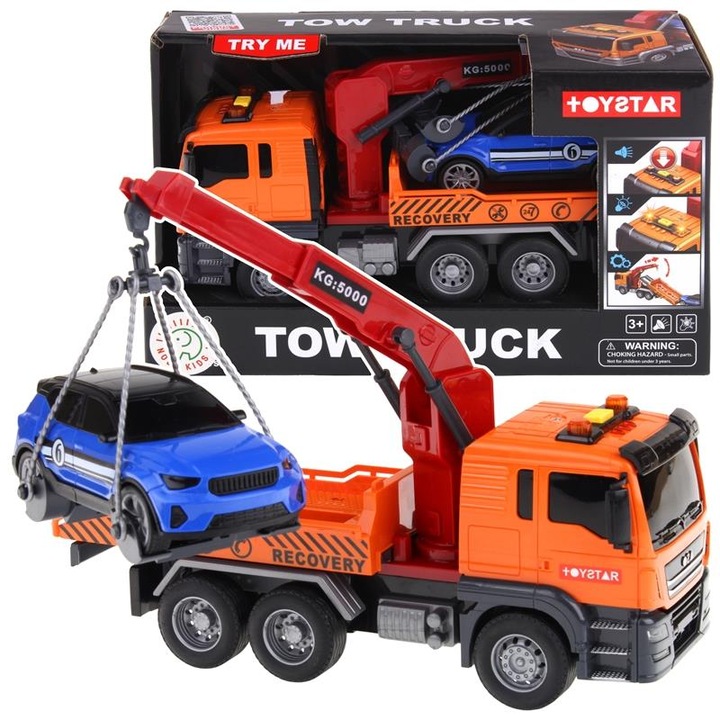 Camion de salvare cu macara si masina, Nobo Kids, 30x10x14cm, 3 ani+