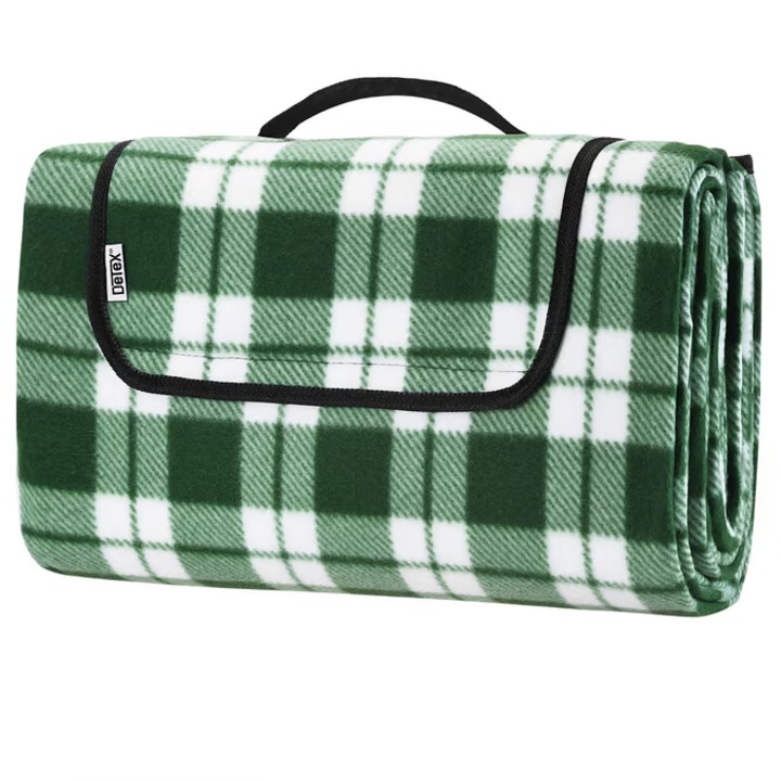 Patura de picnic Detex, 200 x 200 cm, Sistem de fixare Velcro, Poliester, Verde