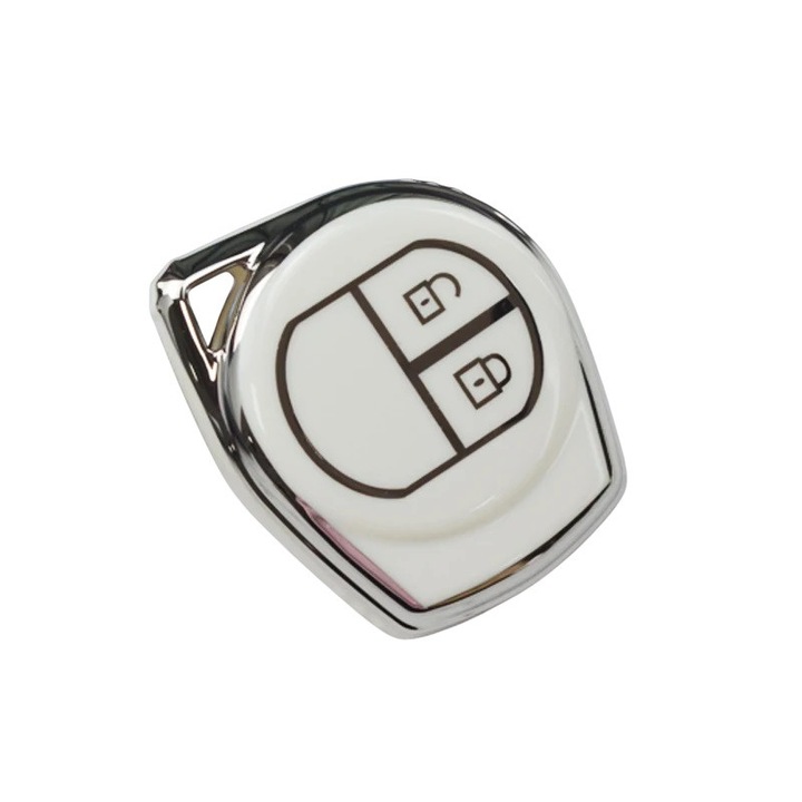 Husă pentru cheie auto alb, plastic TPU lucios, compatibilă Suzuki Swift SX4 Liana Aerio Jimny Samurai Grand Vitara