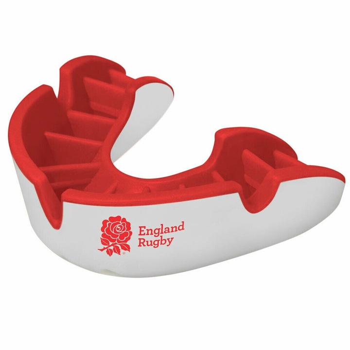 Протектор за зъби Opro Gold England Rugby, бяло-червен, професионална защита, удобен, произведен в Обединеното кралство