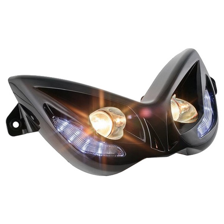 Lampa STR8 EVO 2, negru, 2 halogenuri 20W, 2 LED-uri, compatibil cu montajul original