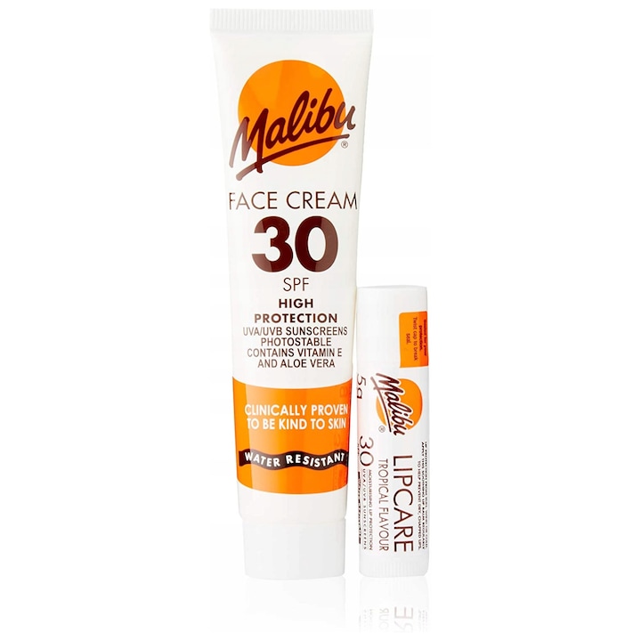 Crema de față și ruj SPF30 Malibu, protecție ridicată, 40ml + 5g, Unisex