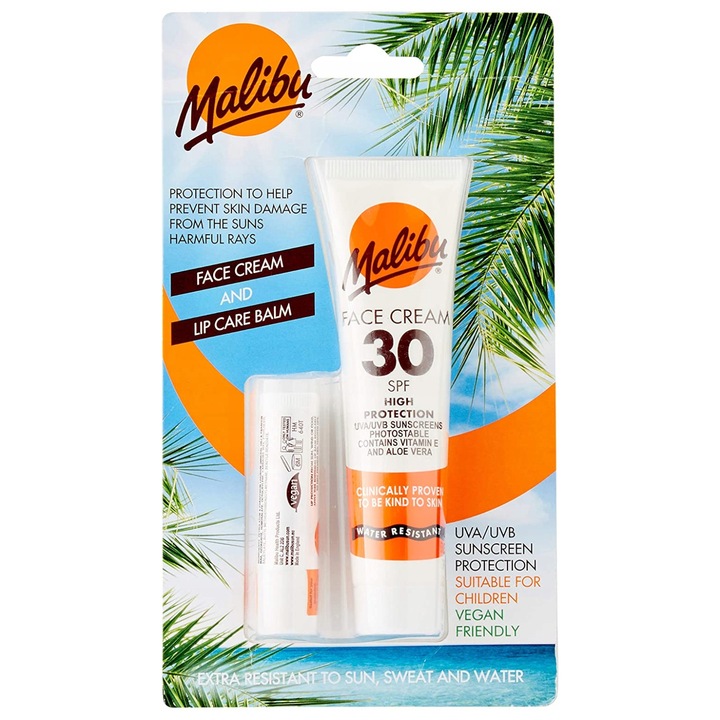 Set Malibu Crema de Fata SPF30, Balsam de Buze SPF30