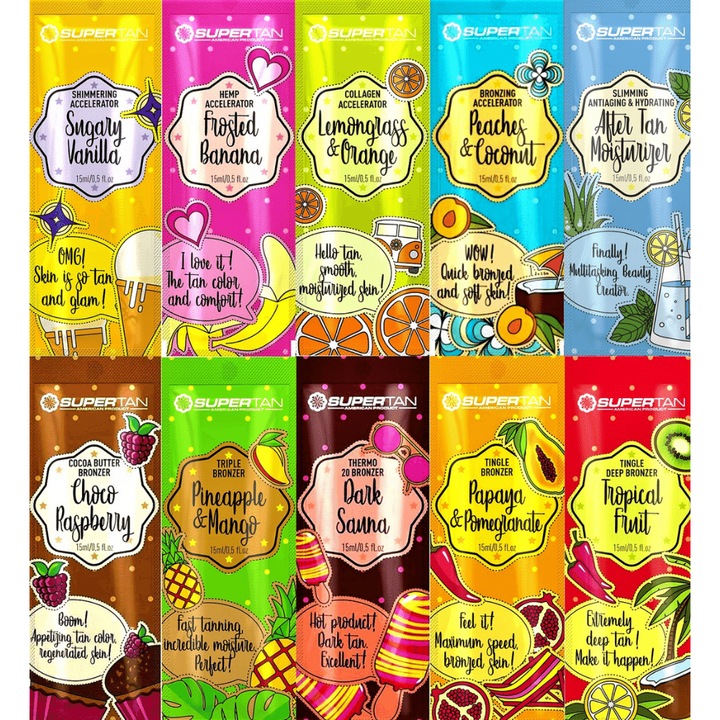 Комплект 10 пликчета SuperTan, за тен, 15мл, Веган, Без Парабени