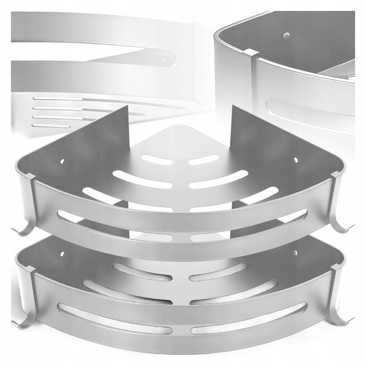 Raft Coltar Cu Carlige, Kanza, Material Aluminiu Anodizat, Montaj Suruburi Sau Adeziv Puternic, Functii 4 Carlige, Orificii De Drenaj, Materiale De Inalta Calitate, Calitate Inalta A Executiei
