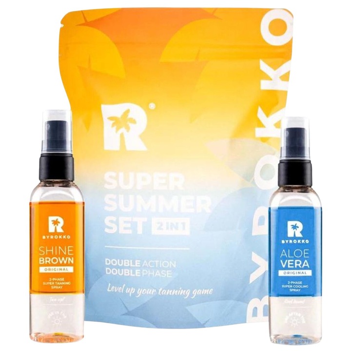 Byrokko Shine Brown nyári szett és Aloe Vera spray 100ml, 2 az 1-ben, intenzív barnuláshoz, hidratáláshoz, többszínű
