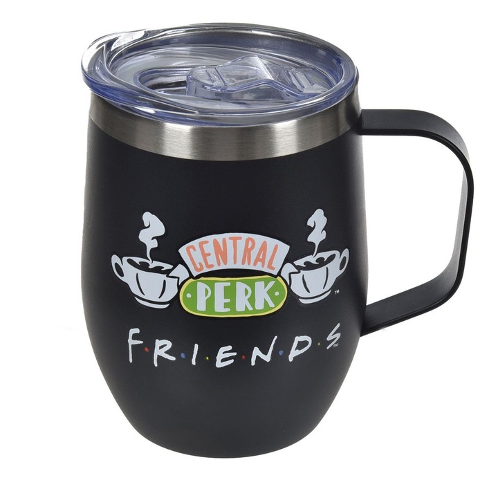 Cana din Otel Inoxidabil Verde Neagra Mat cu Maner & Capac pentru Cafea 350ml