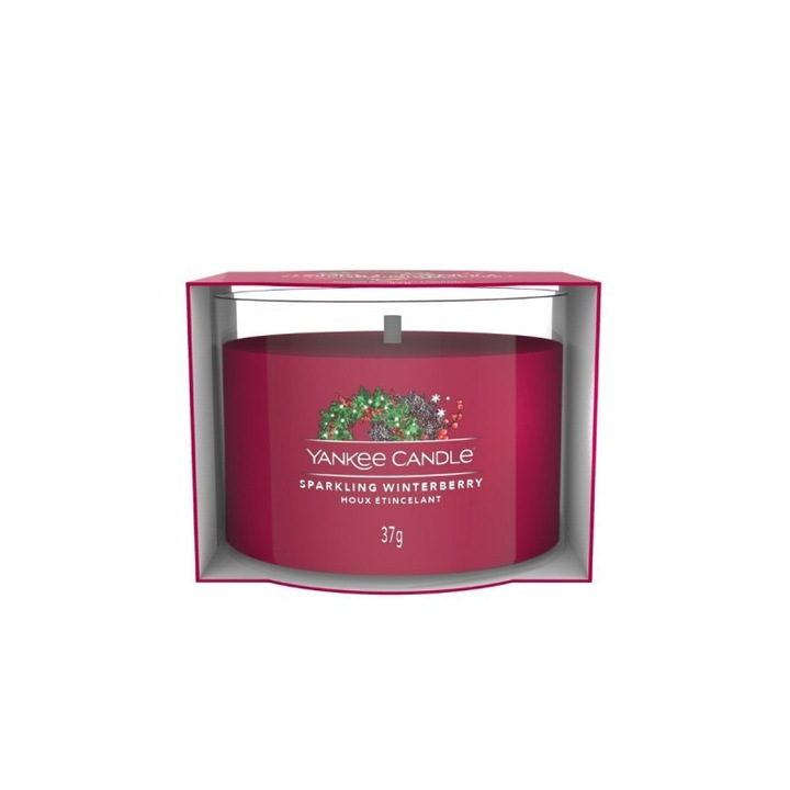 Мини свещ Yankee Candle Sparkling Winterberry, аромат нар, 10x10см