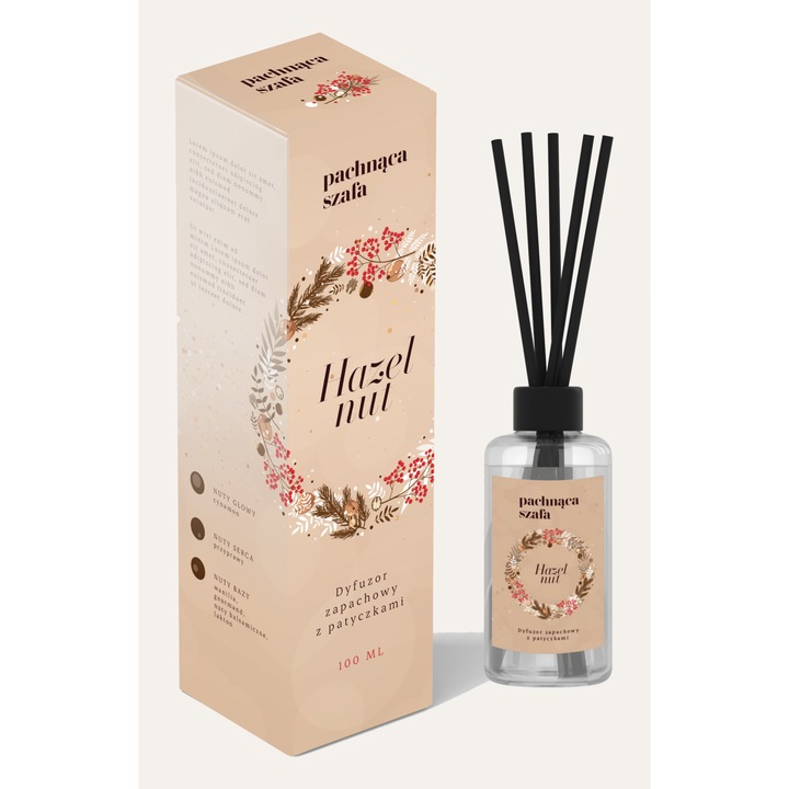 Szobai illatosító, Pachnaca Szafa, diffúzor pálcikákkal, mogyoró, alma, karamell, vanília illat
