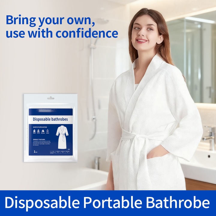 Halat de baie de unica folosinta, cu buzunar si curea anti-pierdere, pentru calatorii, camping