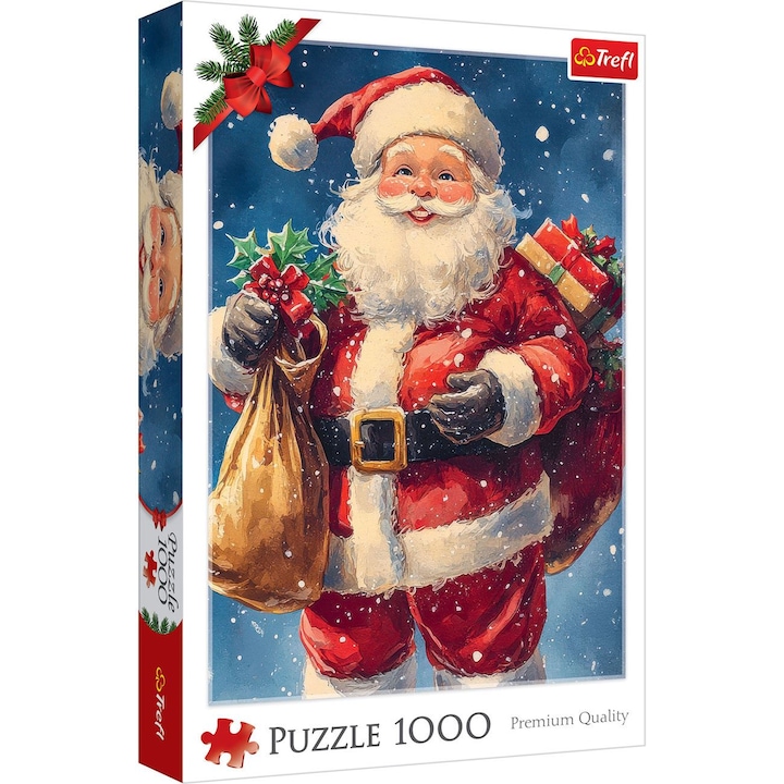 Пъзел 1000 части Коледа с Дядо Коледа и чувала с подаръци, Trefl, Празнична картина, 48x68.3см