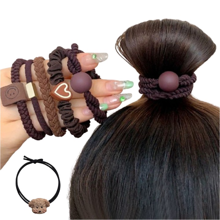 Set 5 elastice pentru par, maro