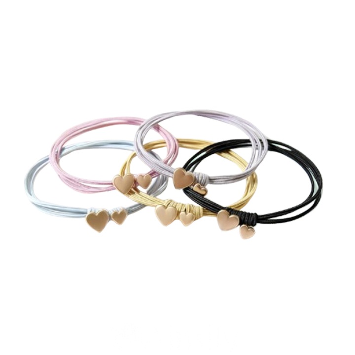 Set 5 elastice de par, subtiri, model inima, multicolor