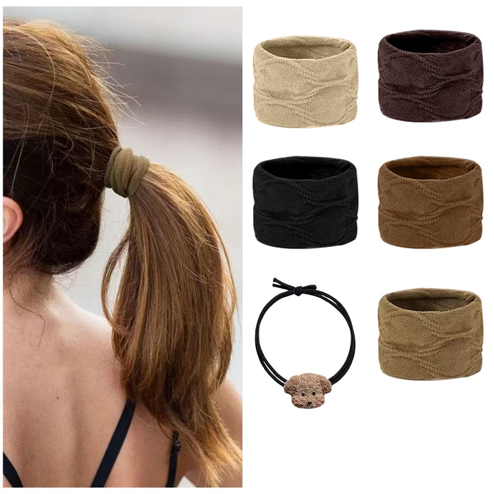 Fonott hajcsat szett őszre/télre, 5 darabos, meleg tónusok, többszínű