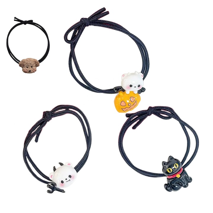 3 bucati de elastice de par negre dragute cu diavol, pentru fete, ca sa-si lege coada de cal. Aceste benzi de par sunt potrivite pentru cei mai buni prieteni sa le foloseasca impreuna