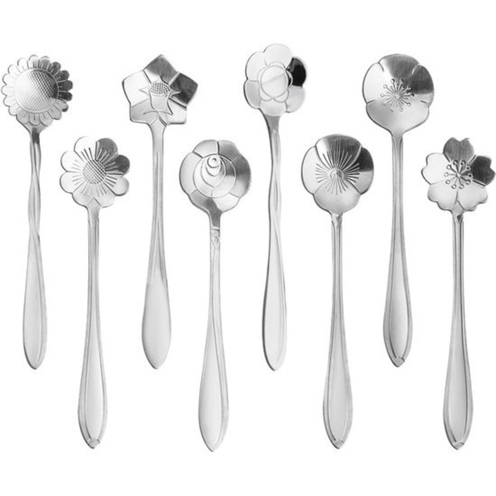 Set 8 linguri inox, reutilizabile, argintiu, 13cm