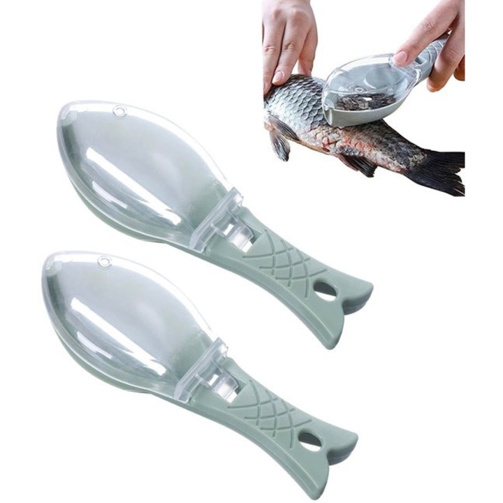 Curatator solzi peste portabil, 2 piese, plastic, verde, 16x5.5x4.2cm, cu tava colectare solzi si carlig de agatat