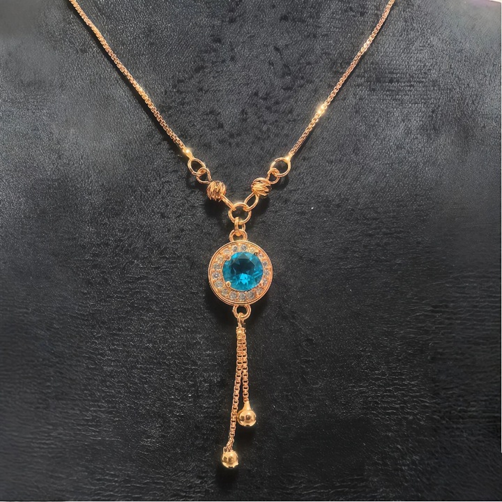 Nyaklánc, "Blue Crystal Melody" Medállal - Fő Kő Kék 3A Cirkónia, Fehér 3A Mikro-kövek Cirkónia, 18K Arannyal Bevont Réz