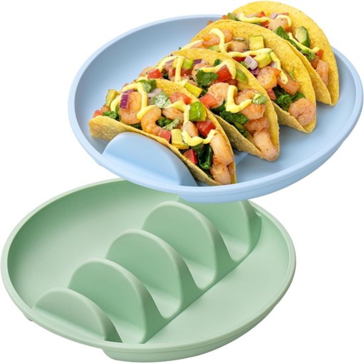 2 db szilikon tortilla tányér szett, nagy kapacitású, kék-zöld, 24.8x3.2cm