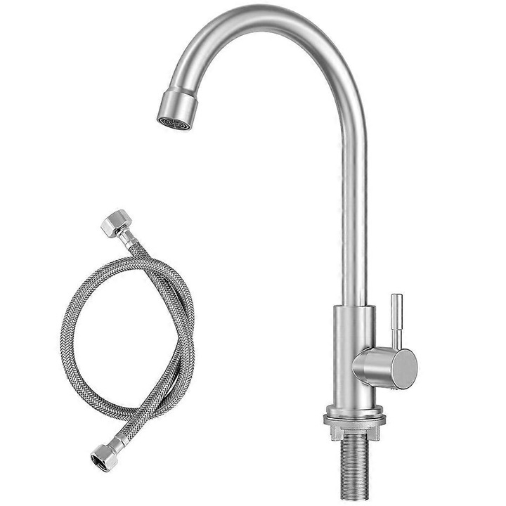 Baterie sanitara pentru bucatarie, cu nut din otel inoxidabil 304, robinet pentru apa rece, set cu furtun de 60cm