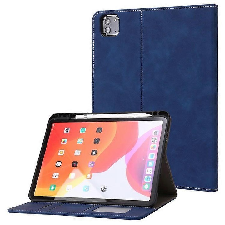 Husa tableta, suport pliabil, slot pentru carduri, culoare albastru inchis, pentru iPad Pro 11 inch