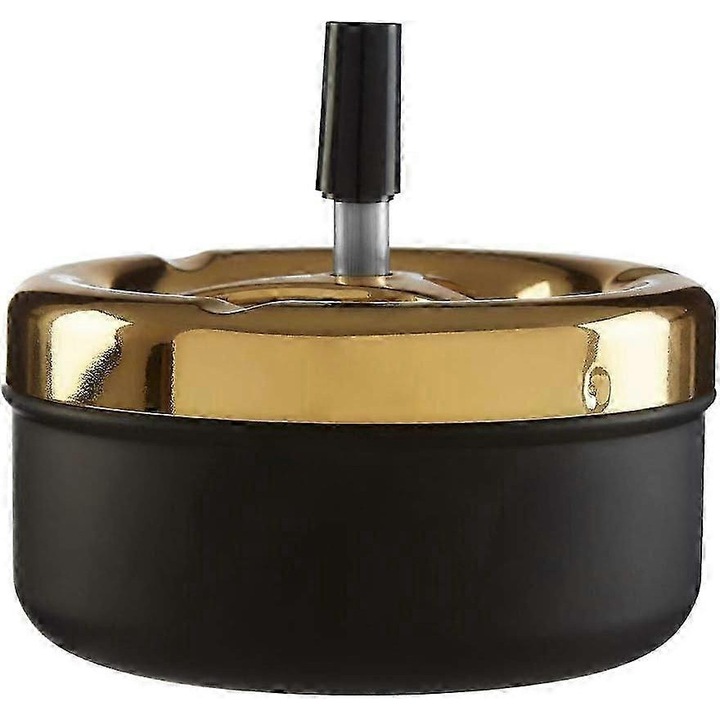 Scrumiera rotativa, metal, plastic, negru/auriu, 11x10cm