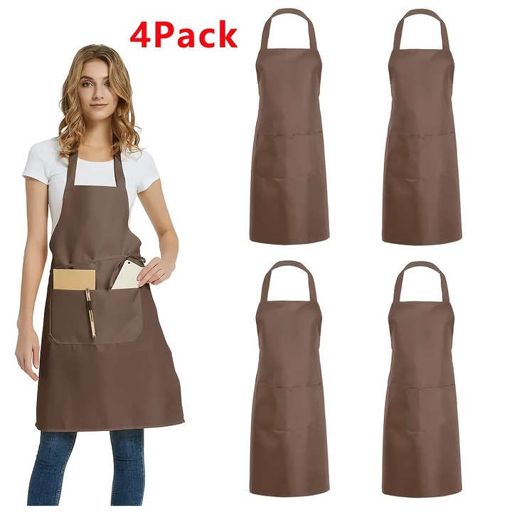 Set 4 sorturi unisex maro cu 2 buzunare, pentru bucatarie, gatit, gratar, 70x80cm