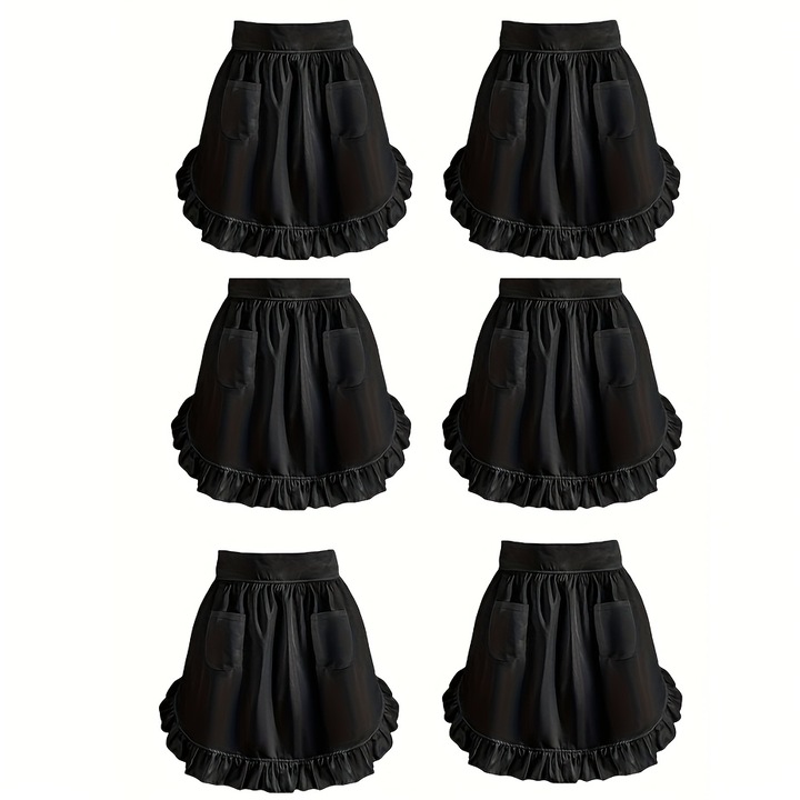 Set de 6 sorturi de bucatarie, cu design vintage, negru, cu 2 buzunare, marime universala