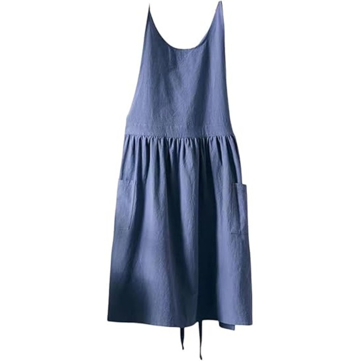 Sort de bucatarie din bumbac, cu spate incrucisat, cu buzunare, albastru, unisex