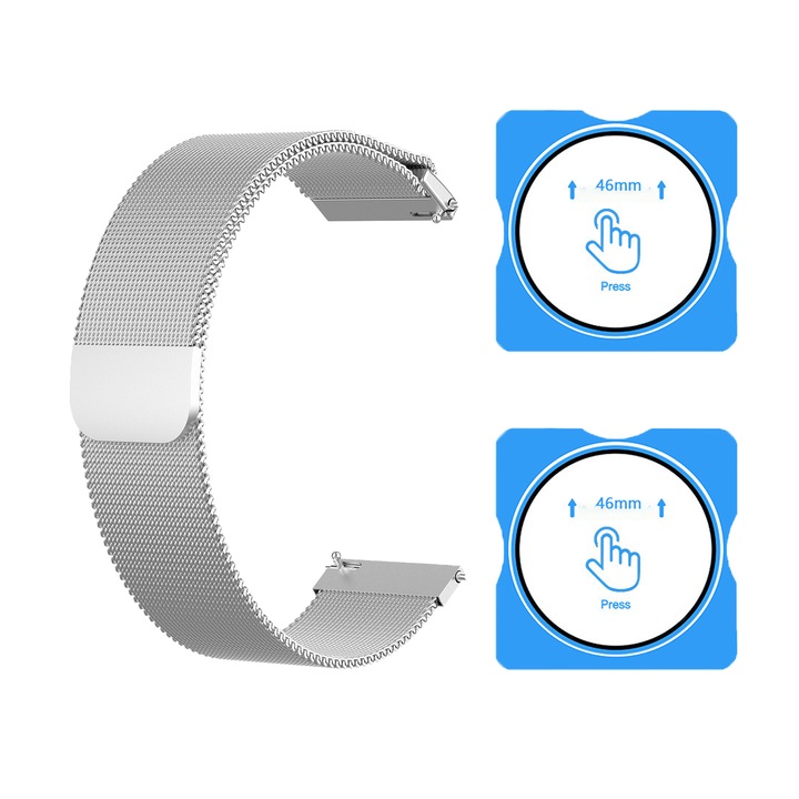 Set Curea smartwatch din inox argintiu + 2 folii de protectie, compatibila cu Huawei Watch 46mm GT5/GT6/GT5 Pro/GT6 Pro