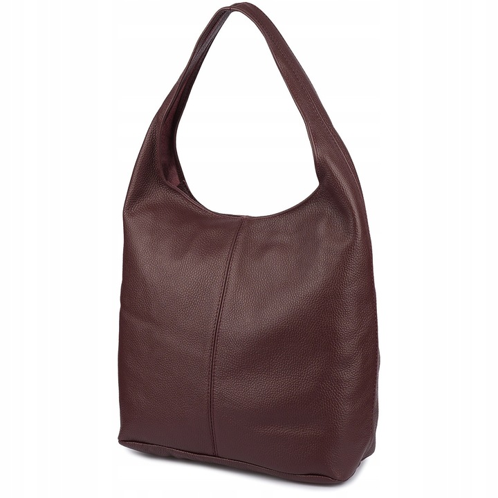 Geanta din piele burgunda, Beltimore, tip sac, mare, pentru format A4, cu curea de 50 cm