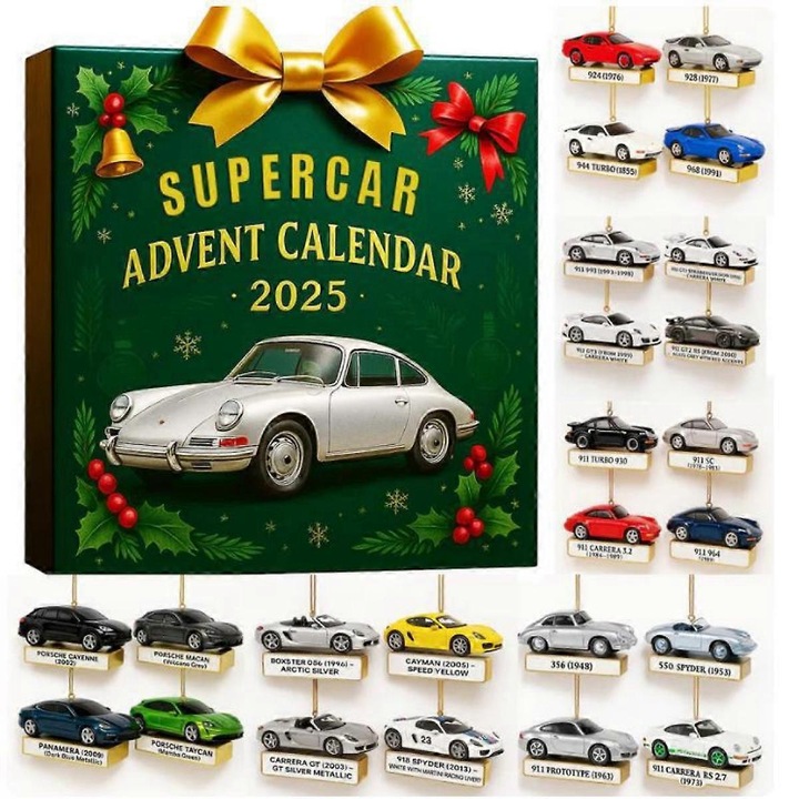 Naptár Adventi Szuperautó 2025, 24 db Porsche Miniatúra Készlet, 1:64, Többszínű