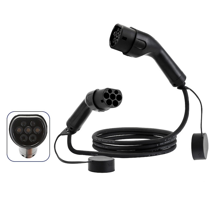 Cablu de Incarcare Type 2 EV, Dublu Conector, Compatibil cu Tesla, Mercedes, BYD, 5m